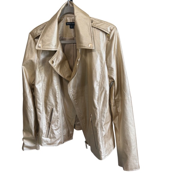 Boston Proper Gold Faux Leather Moto Jacket L - Picture 8 of 8